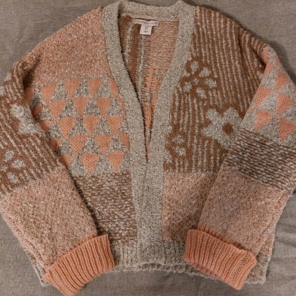 Sincerly Jules Sweaters - Sincerely Jules Floral Patchwork Wool Blend Open-Front Cardigan Sweater Size S
